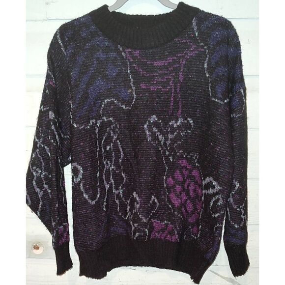 Vtg Creations Tris Line Italy Size Small Crewneck Sweater Multicolor 30% Wool Bl - Picture 1 of 5